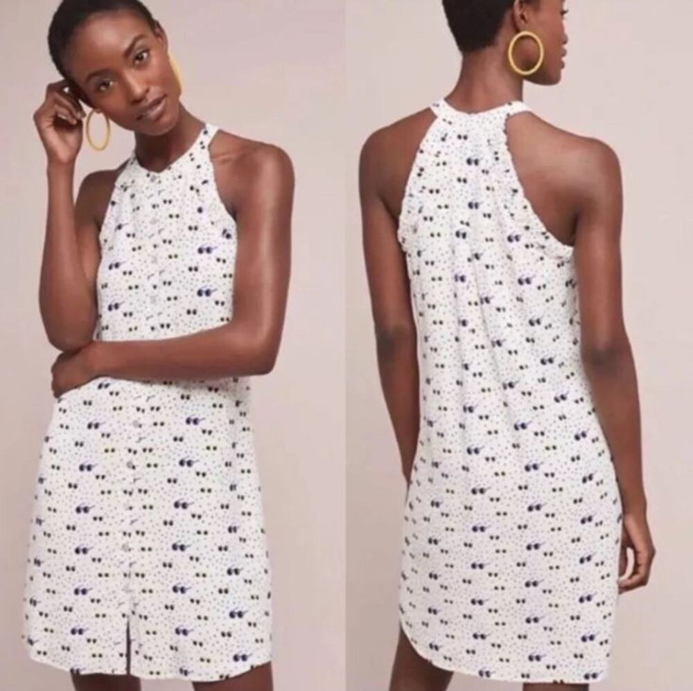 Larke Anthropologie Sunglasses Polka Dot Button Front Dress Women's Sze XS White